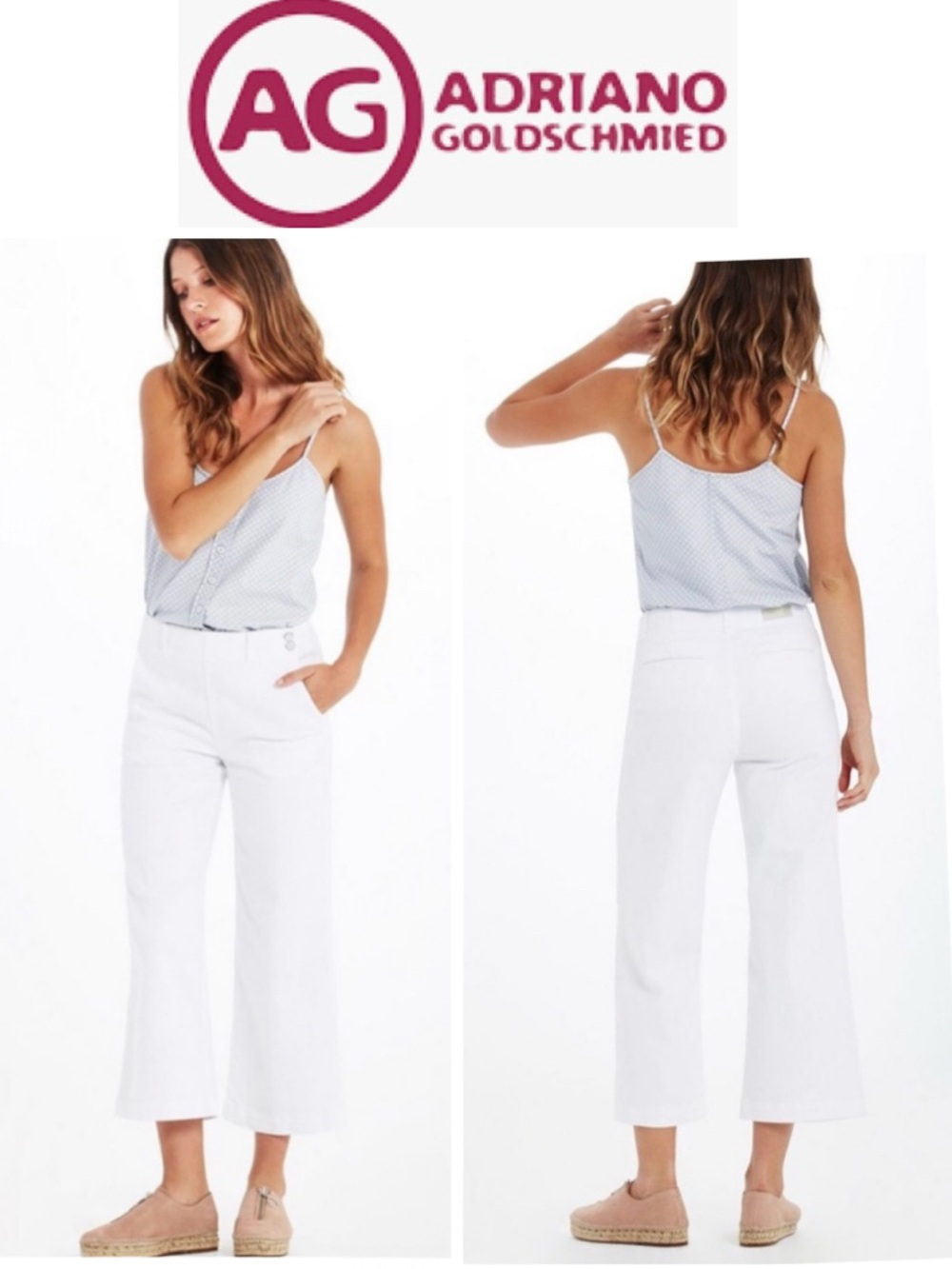 Ag Adriano Goldschmied The Juliette White Nautical Wide Leg Crop Jeans Size 29